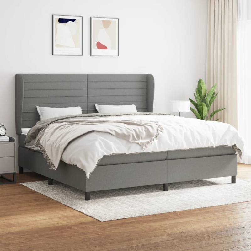 Box Spring Postel S Matrací Textil Tmavě Šedá - Hladký design / 180 x 200 cm
