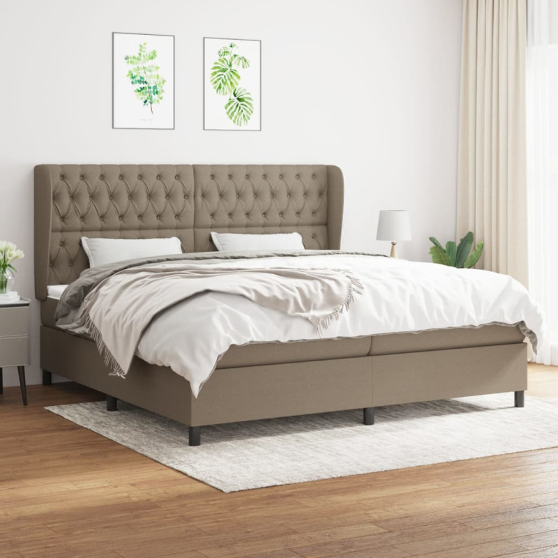 Box Spring Postel S Matrací Textil Taupe - vodorovné pruhy / 90 x 200 cm
