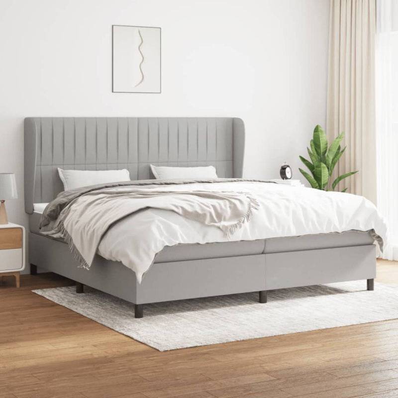 Box Spring Postel S Matrací Textil Světle Šedá - vodorovné pruhy / 160 x 200 cm