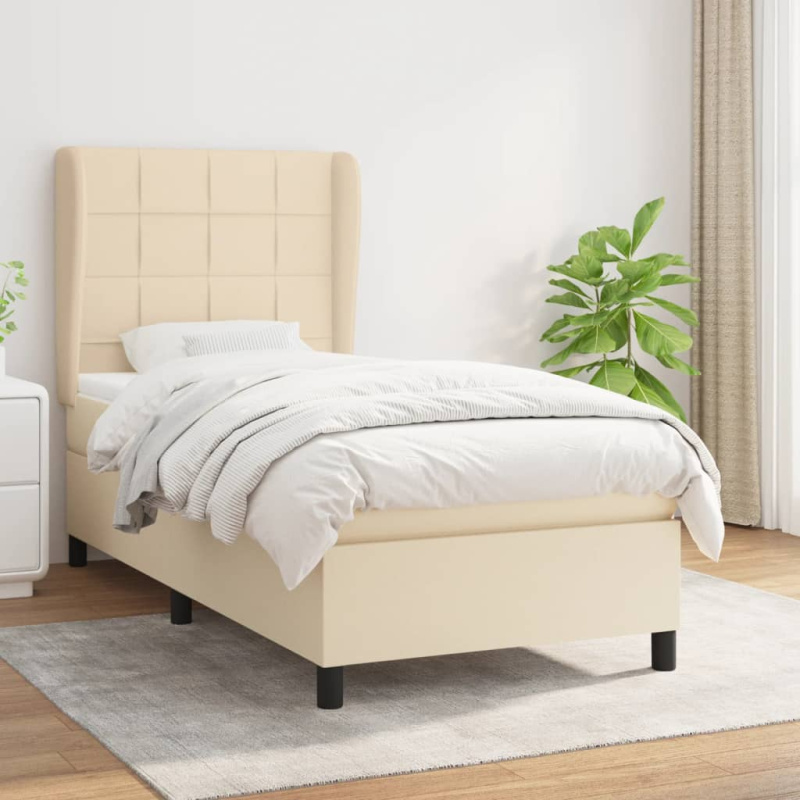 Box Spring Postel S Matrací Textil Krémová - Svislé pruhy / 90 x 190 cm