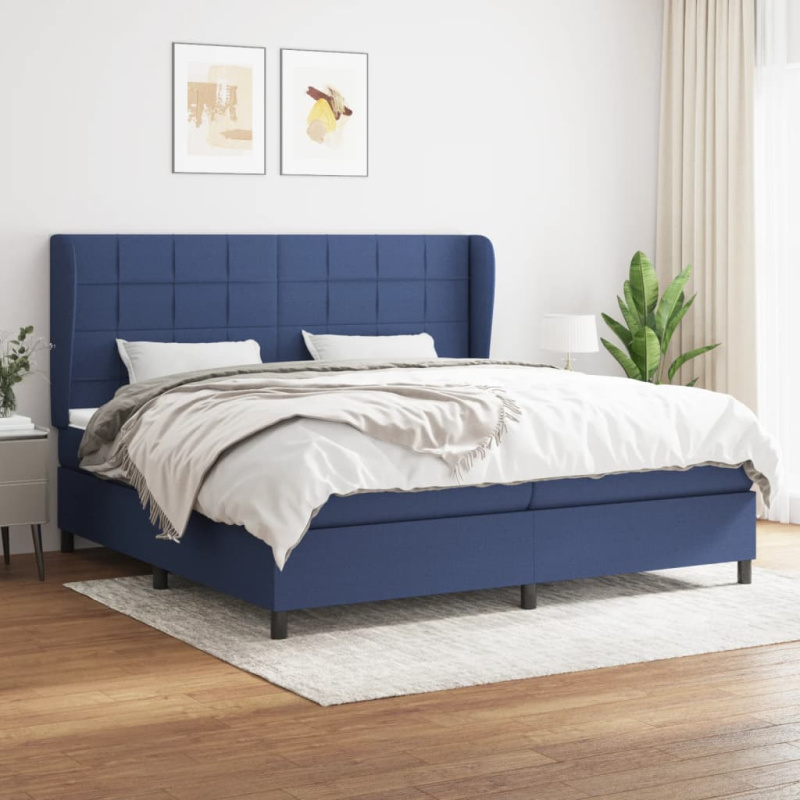 Box Spring Postel S Matrací Textil Modrá - Svislé pruhy / 140 x 200 cm