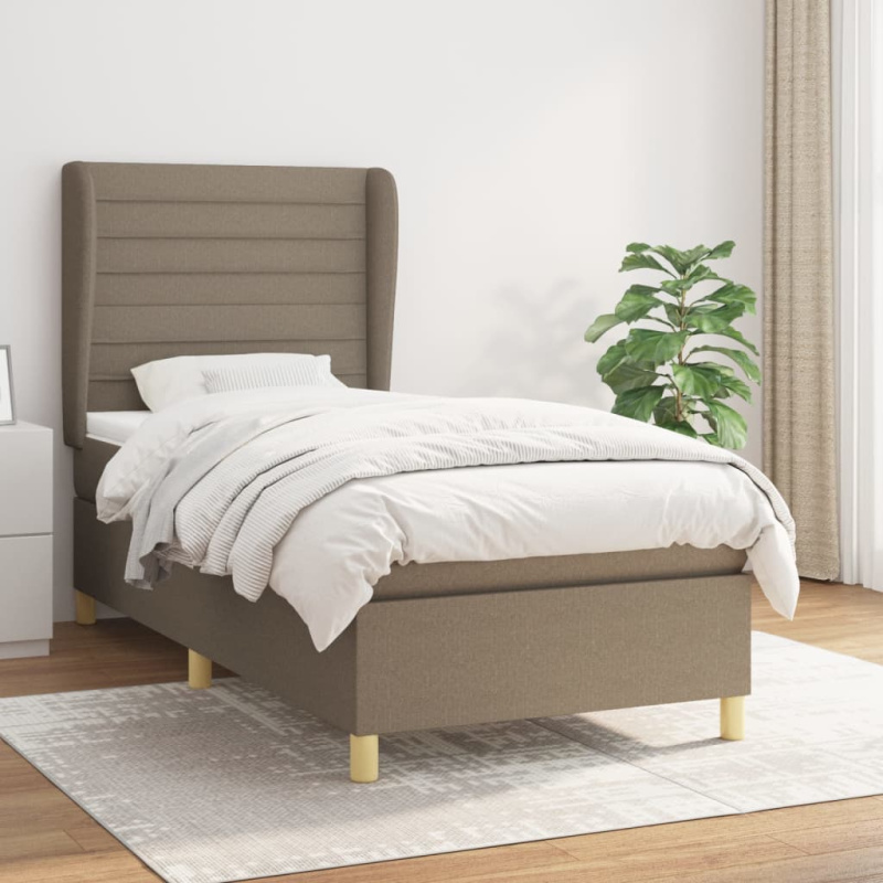 Box Spring Postel S Matrací Textil Taupe - Blok se čtverci / 90 x 190 cm