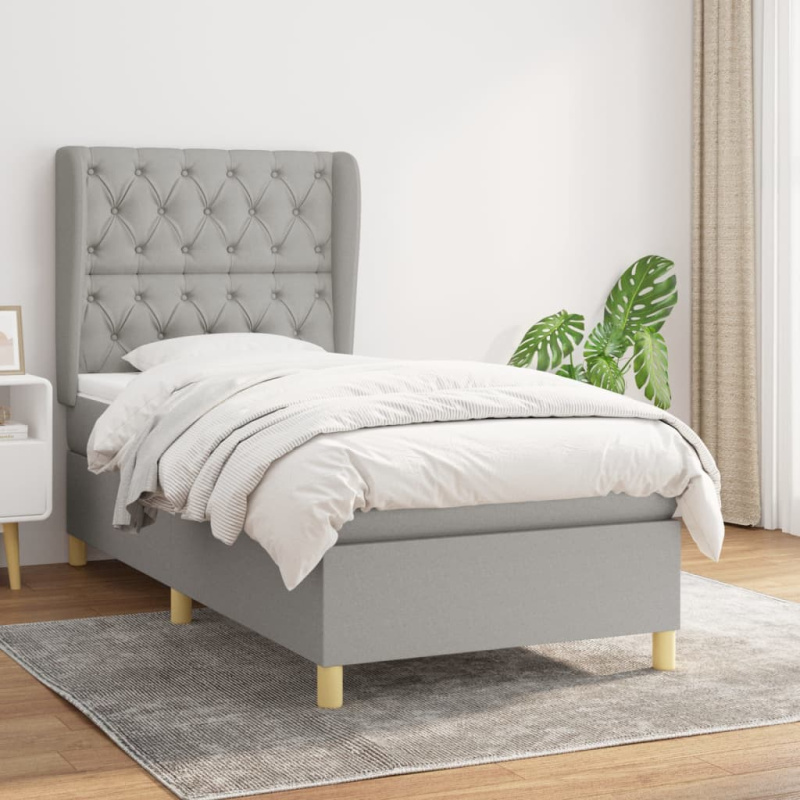 Box Spring Postel S Matrací Textil Světle Šedá - Blok se čtverci / 140 x 190 cm