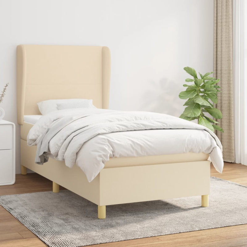 Box Spring Postel S Matrací Textil Krémová - Prošívaný design / 140 x 190 cm