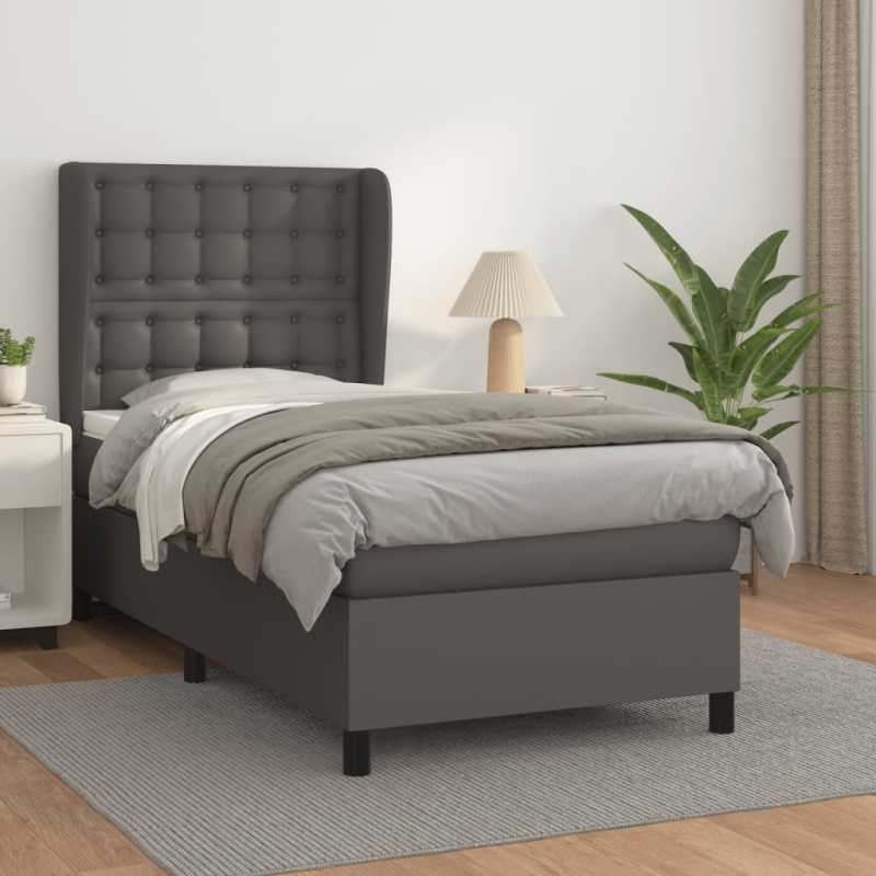 Box Spring Postel S Matrací Šedá Umělá Kůže Šedá - Hladký design / 200 x 200 cm