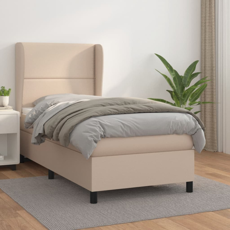 Box Spring Postel S Matrací Umělá Kůže Cappuccino - Hladké s hřebíky / 90 x 190 cm