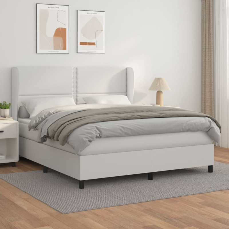 Box Spring Postel S Matrací Umělá Kůže Bílá - tlačítka / 200 x 200 cm