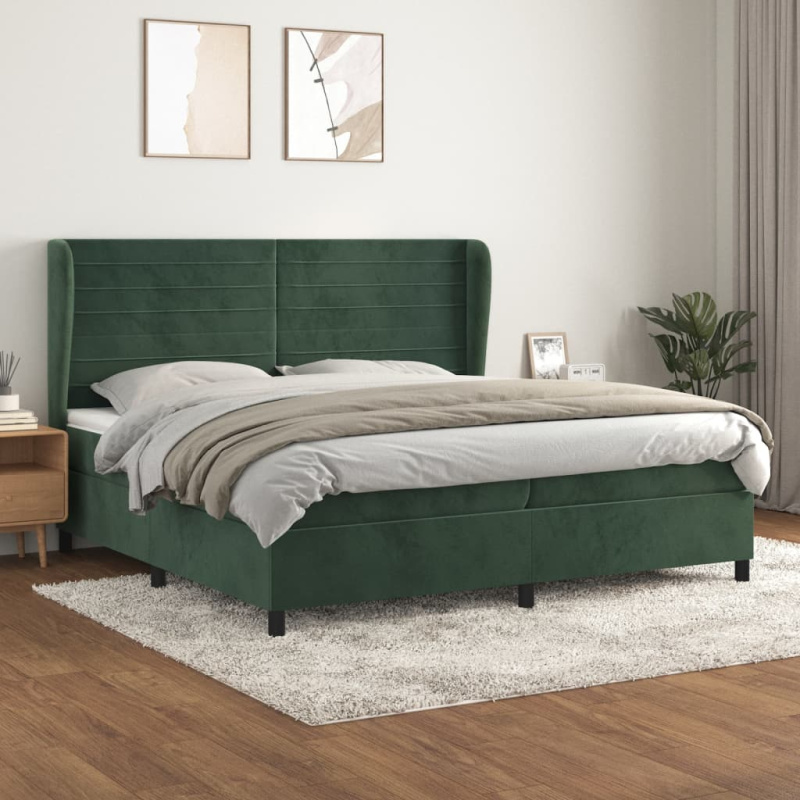 Box Spring Postel S Matrací Samet Tmavě Zelená - Hladký design / 100 x 200 cm