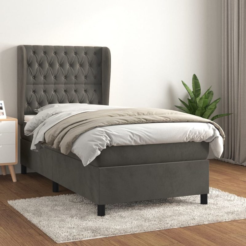 Box Spring Postel S Matrací Samet Tmavě Šedá - Hladký design / 140 x 200 cm
