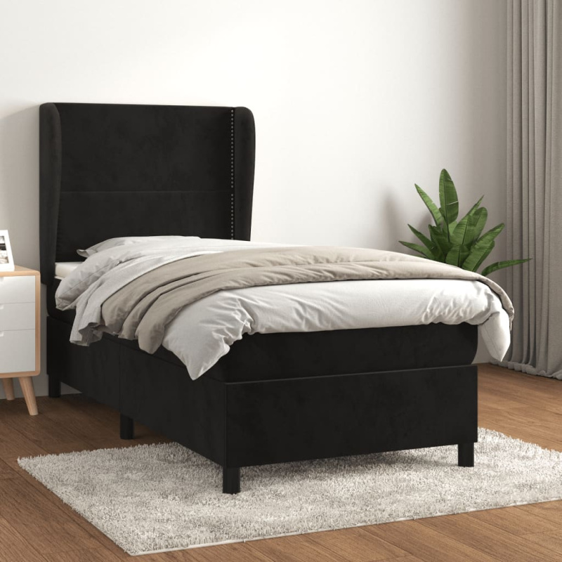 Box Spring Postel S Matrací Černá Samet Černá - Hladký design / 140 x 200 cm