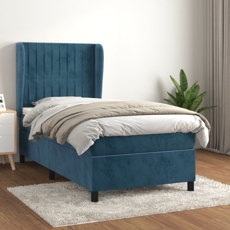 Box Spring Postel S Matrací Tmavě Modrá Samet Tmavě Moddrá - Hladký design / 200 x 200 cm