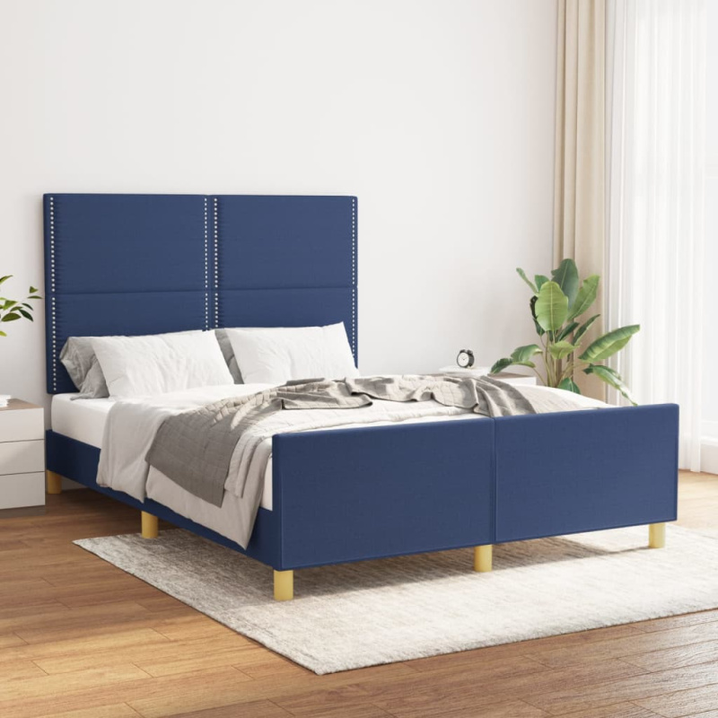 Rám Postele Bez Matrace Modrý Textil Modrá - Blok se čtverci / 180 x 200 cm