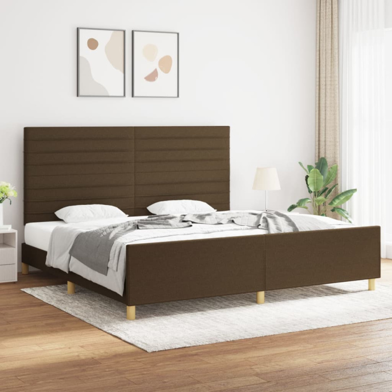 Rám Postele Bez Matrace Tmavě Hnědý Textil Tmavě Hnědá - vodorovné pruhy / 160 x 200 cm