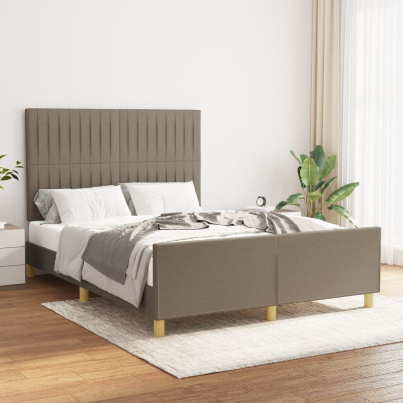 Rám Postele Bez Matrace Textil Taupe - vodorovné pruhy / 160 x 200 cm