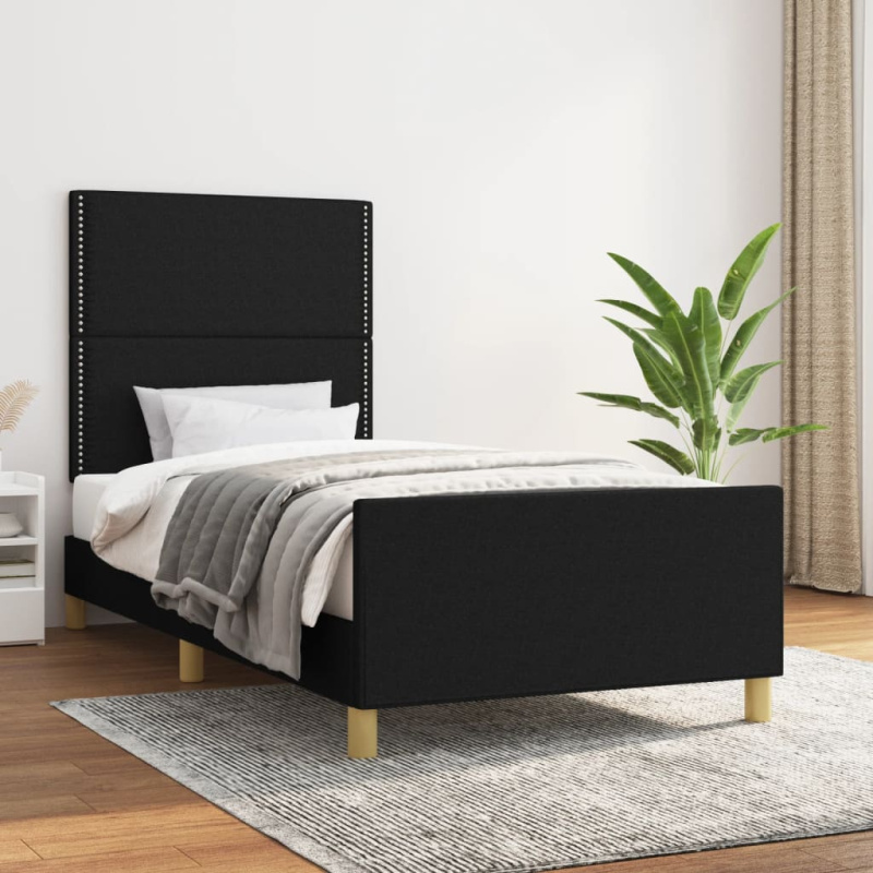 Rám Postele Bez Matrace Černý Textil Černá - vodorovné pruhy / 200 x 200 cm