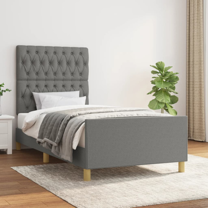 Rám Postele Bez Matrace Textil Tmavě Šedá - Svislé pruhy / 140 x 200 cm