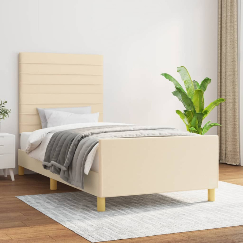 Rám Postele Bez Matrace Textil Krémová - Prošívaný design / 160 x 200 cm