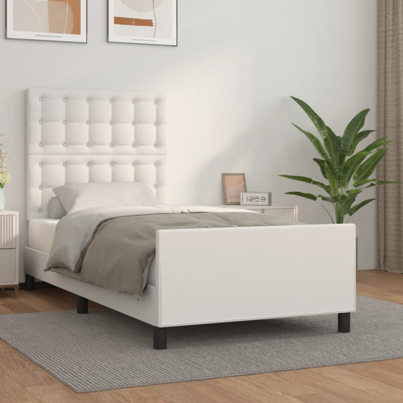 Rám Postele S Čelem Bílý Umělá Kůže Bílá - Hladké s hřebíky / 160 x 200 cm