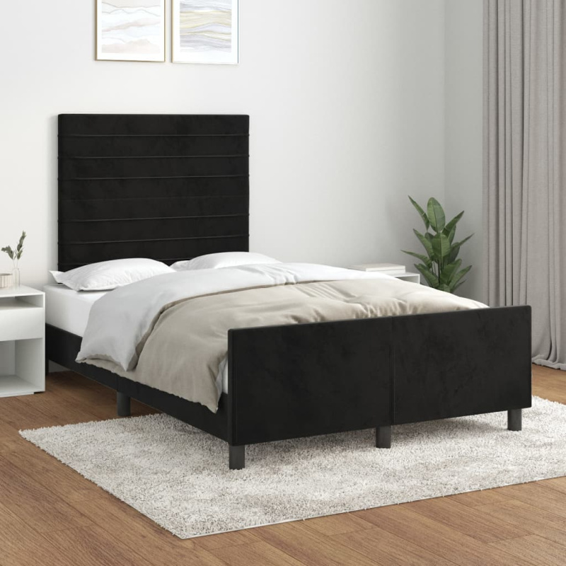 Rám Postele Bez Matrace Černý Samet Černá - Hladké s hřebíky / 100 x 200 cm