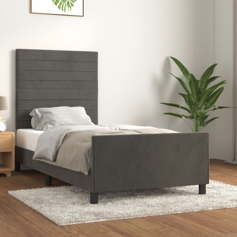 Rám Postele Bez Matrace Samet Tmavě Šedá - Hladké s hřebíky / 160 x 200 cm