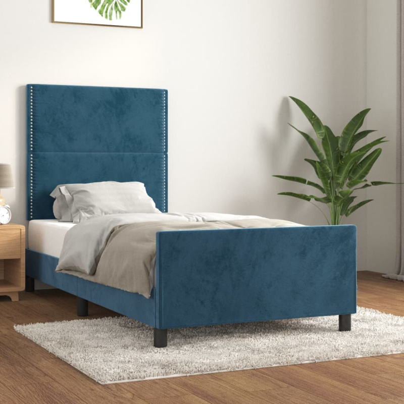 Rám Postele Bez Matrace Tmavě Modrý Samet Tmavě Moddrá - tlačítka / 200 x 200 cm