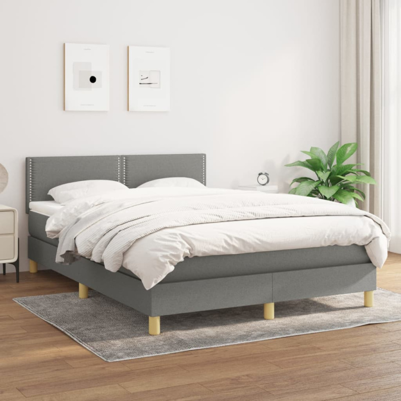 Box Spring Postel S Matrací Tmavě Šedý Textil Tmavě Šedá - Prošívaný design / 100 x 200 cm