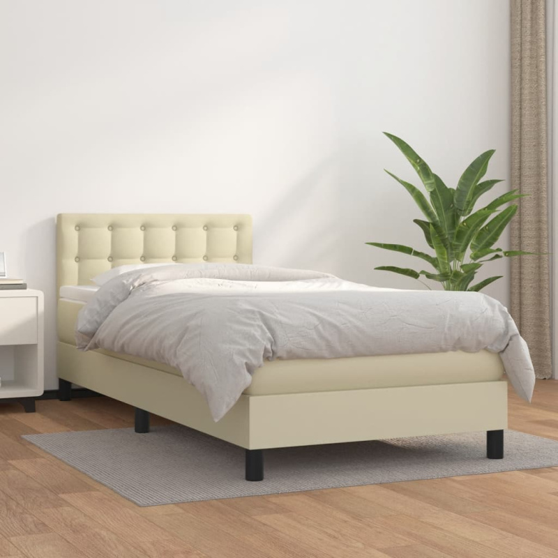Box spring postel s matrací umělá kůže krémová - Hladký design / 100 x 200 cm