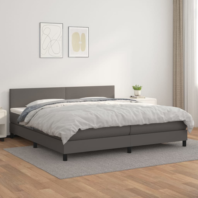 Box Spring Postel S Matrací Šedá Umělá Kůže Šedá - Hladké s hřebíky / 100 x 200 cm