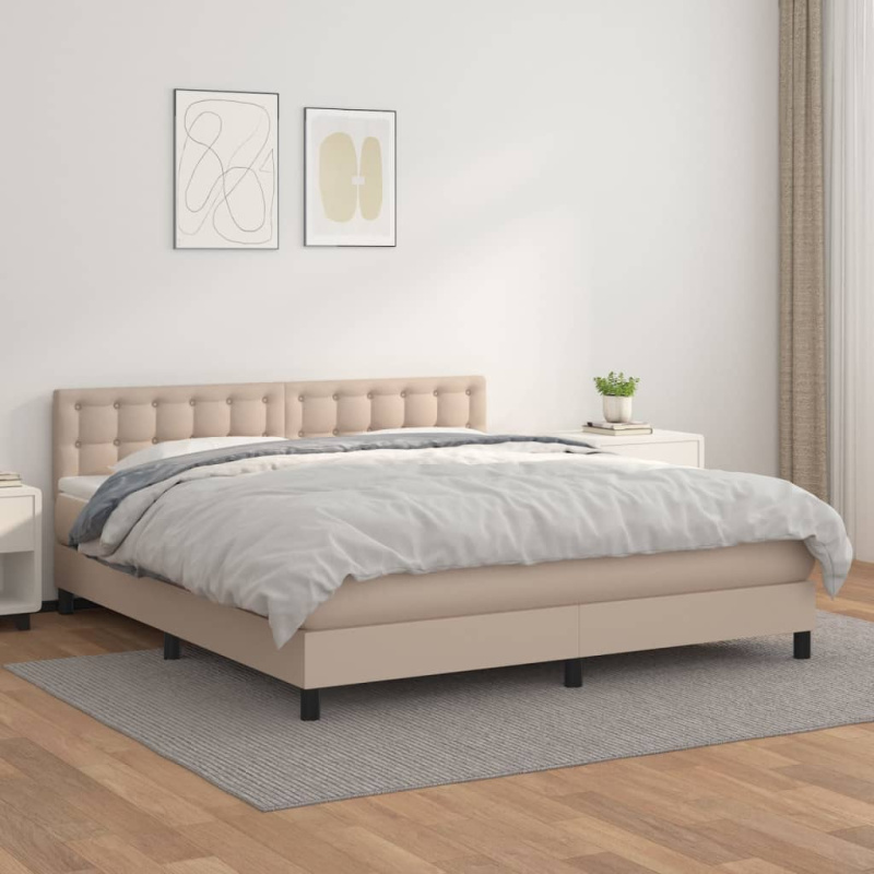 Box Spring Postel S Matrací Umělá Kůže Cappuccino - Hladké s hřebíky / 140 x 200 cm