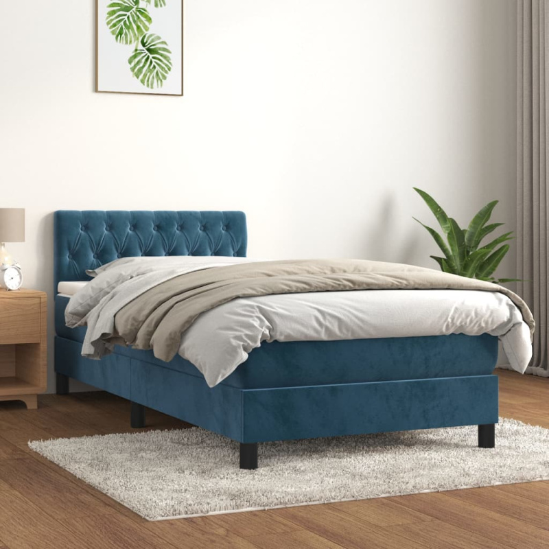 Box Spring Postel S Matrací Tmavě Modrá Samet Tmavě Moddrá - Hladké s hřebíky / 120 x 200 cm