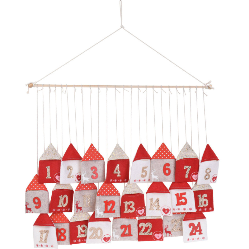 EH Excellent Houseware Červený adventní kalendář DOMEČKY, 70 x 60 cm červená