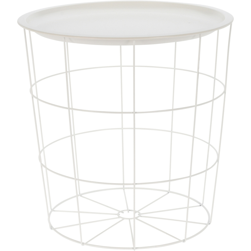 Home Styling Collection Kovový odkládací stolek s košem, bílý, Ø 40 x 40 cm bílý
