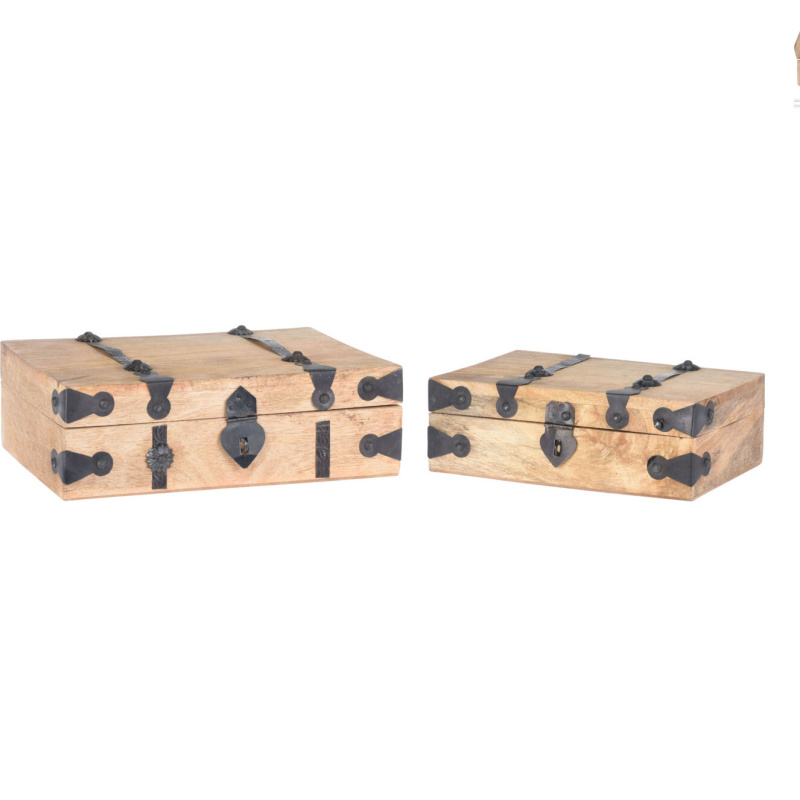 EH Excellent Houseware Dekorativní krabičky KUFŘÍK, mangové dřevo, 2 ks hnědý
