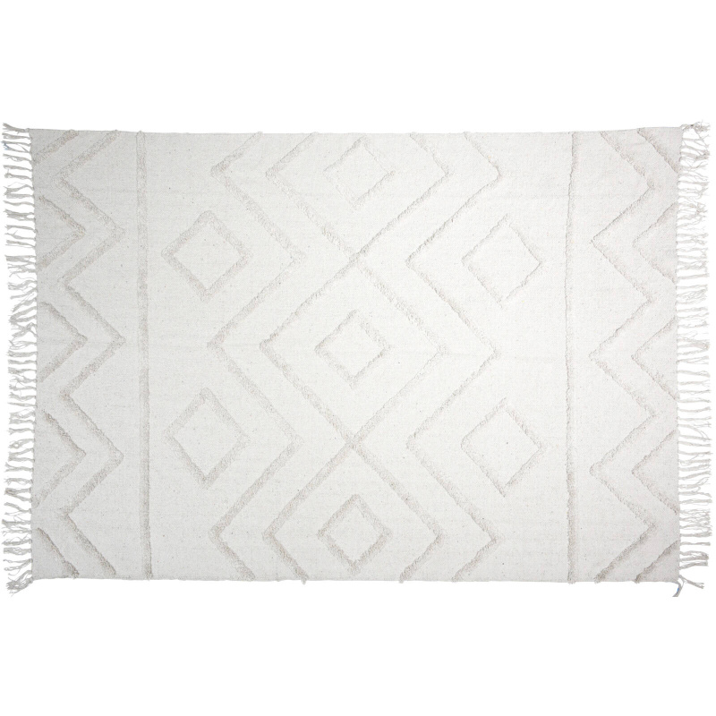 Home Styling Collection Koberec do ložnice v stylu boho, tuflovaná bavlna, 120 x 180 cm bílá