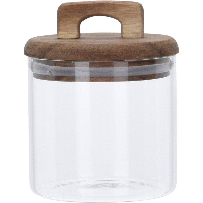 EH Excellent Houseware Skleněná dóza na potraviny s dřevěným víkem, 750 ml transparentní