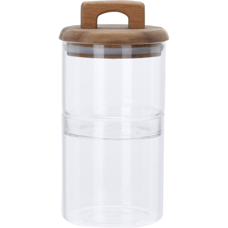 EH Excellent Houseware Sada skleněných dóz na potraviny s dřevěným víkem transparentní