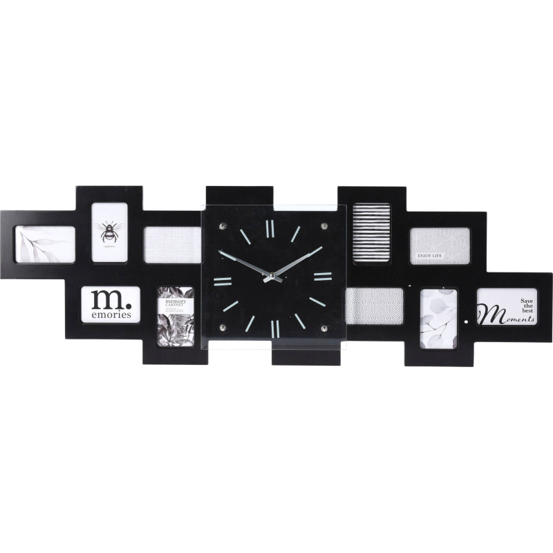 Home Styling Collection Nástěnné hodiny s 10 fotorámečky, 80 x 4 x 26 cm černá