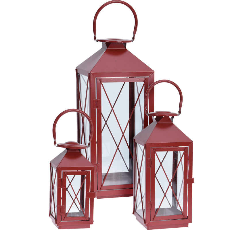Home Styling Collection Sada kovových luceren, 3 kusy červený