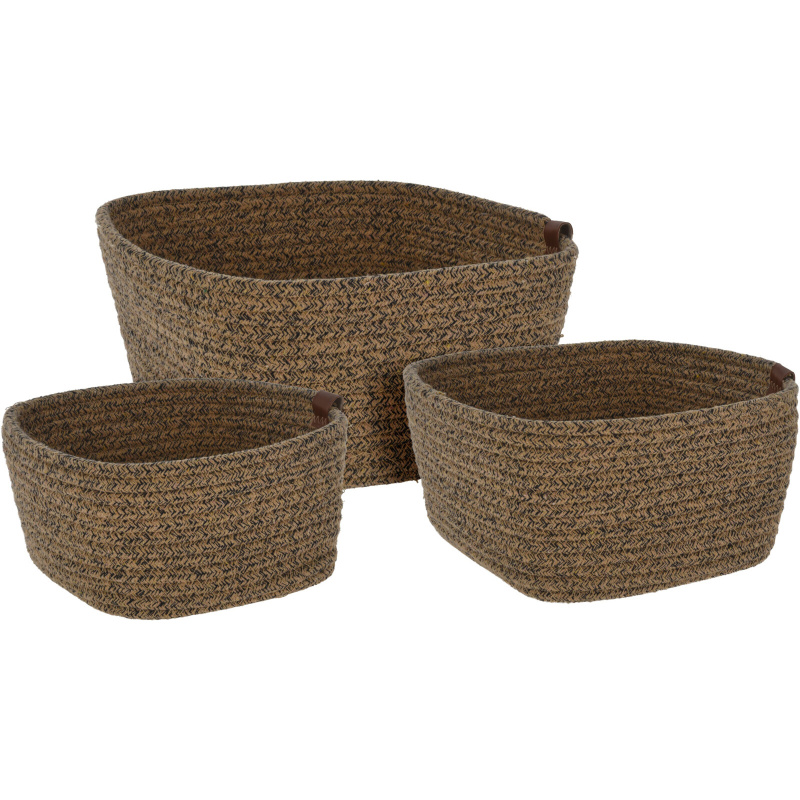 Home Styling Collection Kulaté úložné koše, tkané z bavlny, 3 kusy hnědá