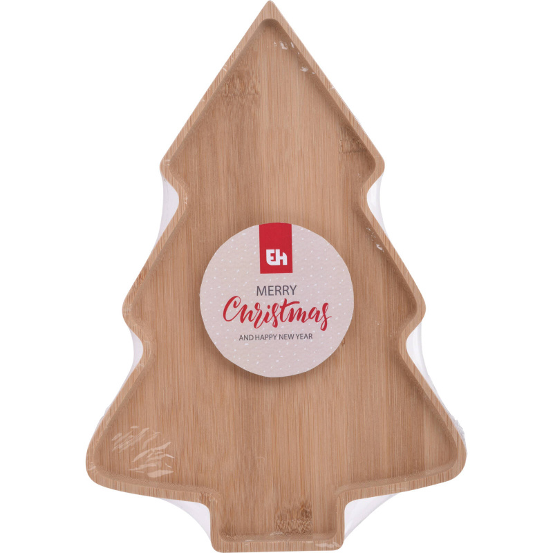 EH Excellent Houseware Dřevěný talíř vánoční stromeček XMAS béžová
