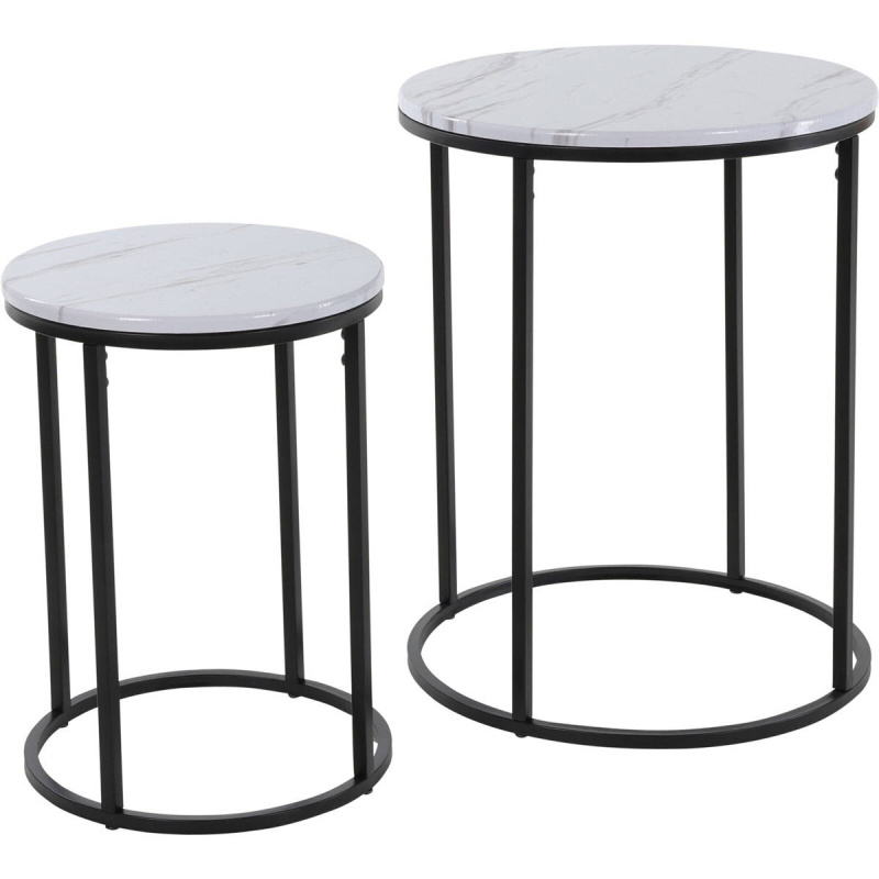 Home Styling Collection Sada odkládacích stolků, bílá barva, kov a MDF bílý