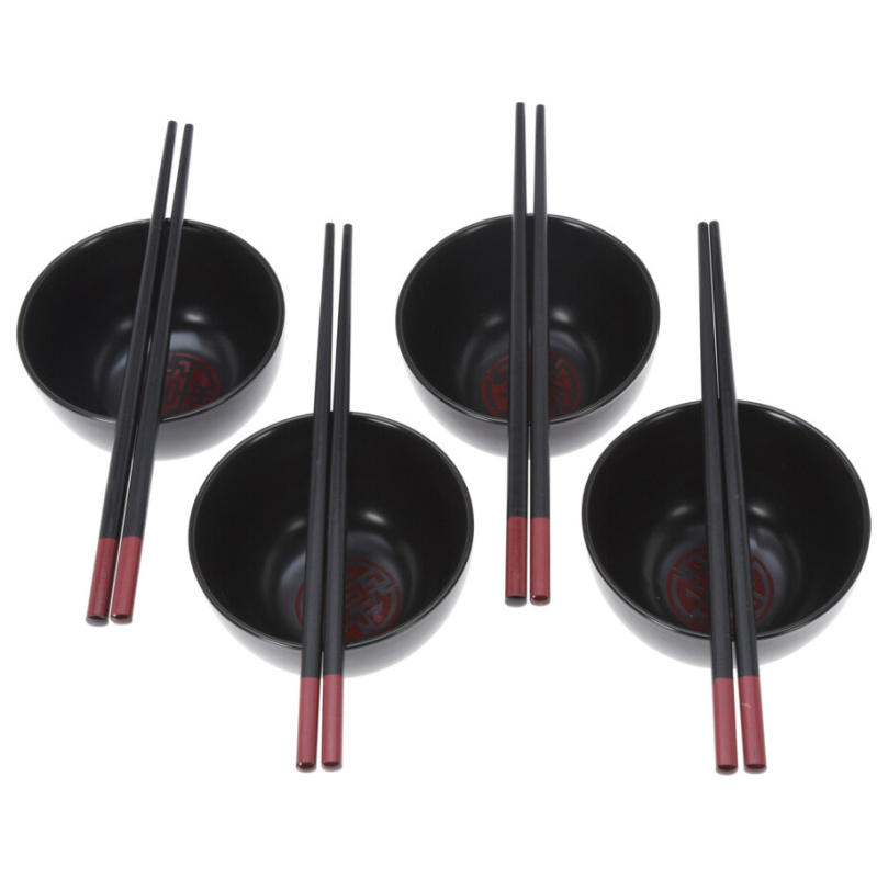 EH Excellent Houseware Sada na sushi - hůlky a misky, 4 ks, černá