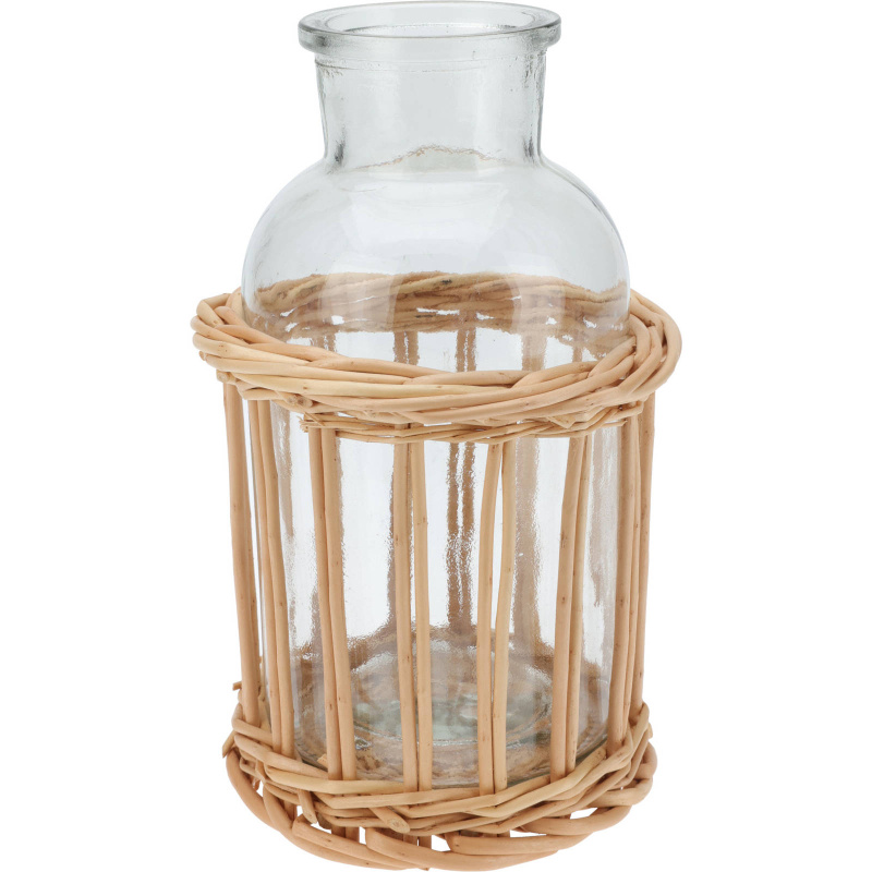 Home Styling Collection Dekorační láhev v proutěném koši hnědá