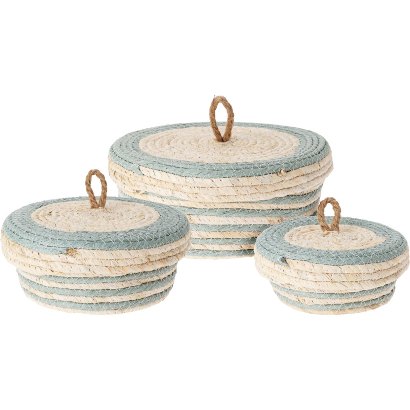 Home Styling Collection Úložné slaměné koše s víkem, 3 kusy v sadě, modrá barva béžová