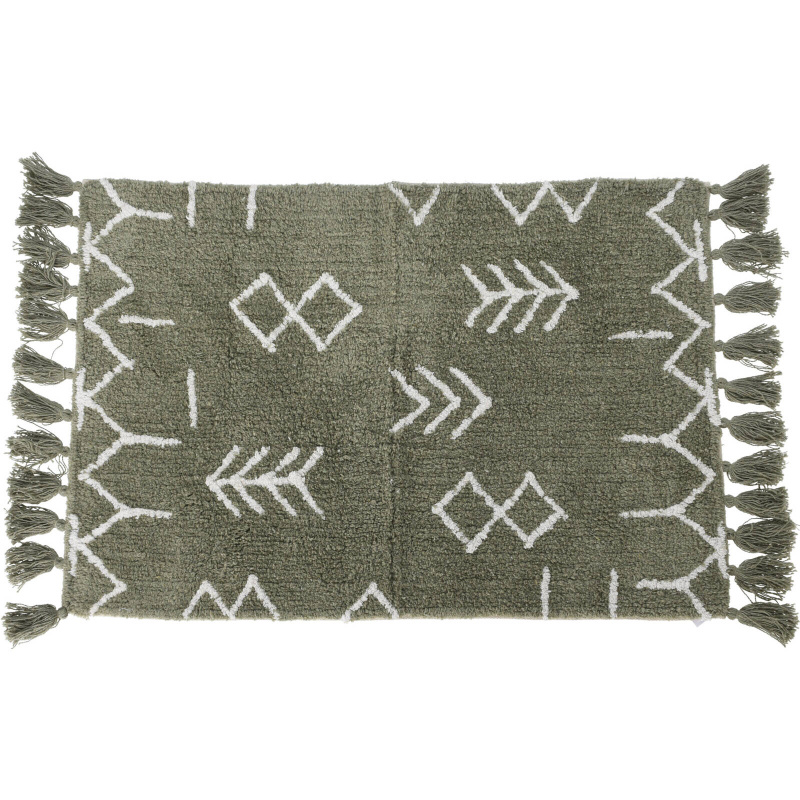Home Styling Collection Zelený koberec s třásněmi, 100% bavlna, etnický vzor zelená