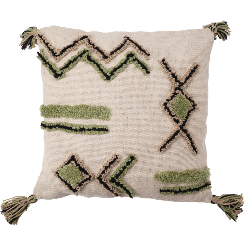 Home Styling Collection Dekorační bavlněný polštář se střapci, 45 x 45 cm zelený