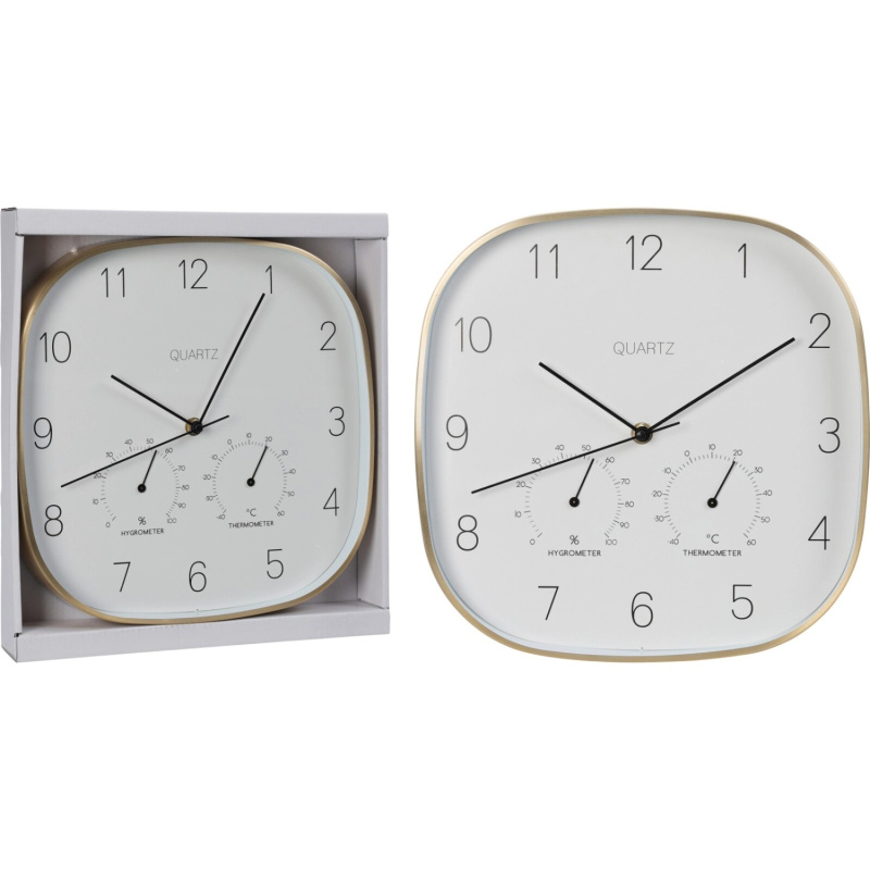 Nástěnné hodiny s teploměrem a vlhkoměrem 28,5 x 28,5 x 4 cm