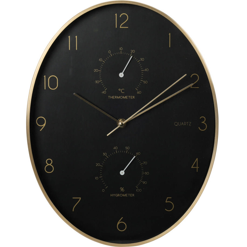 Home Styling Collection Nástěnné hodiny Alu s teploměrem a vlhkoměrem černá