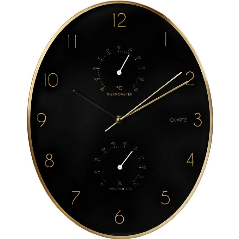 Home Styling Collection Nástěnné hodiny Alu s teploměrem a vlhkoměrem černá