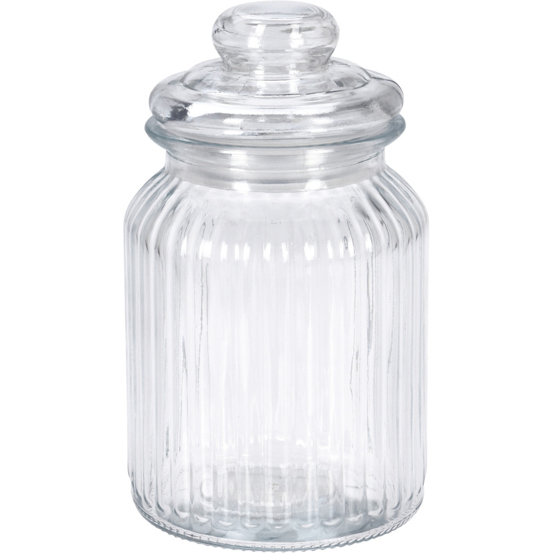EH Excellent Houseware Žebrovaná dóza s těsným víkem, 750 ml transparentní
